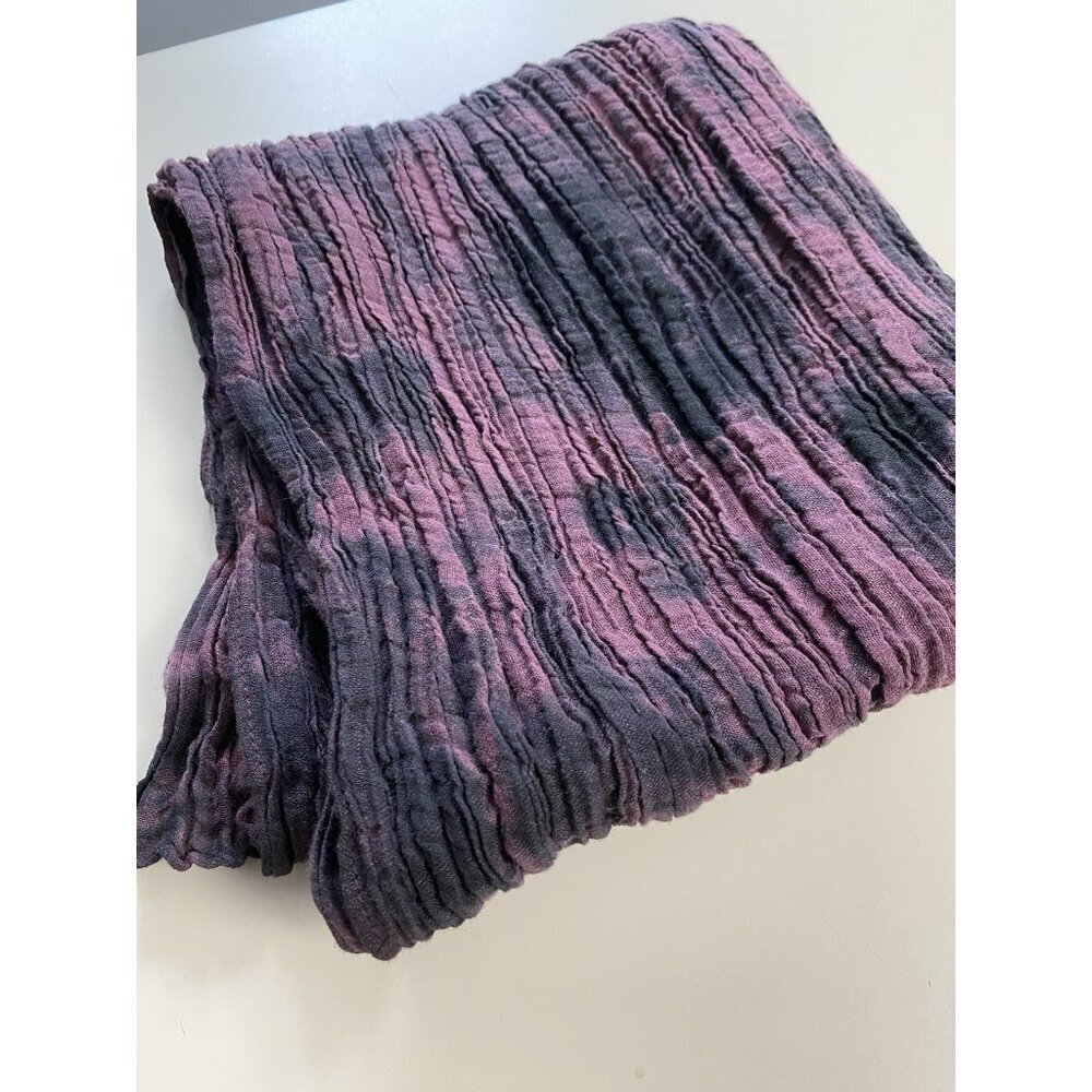 Purple Black Tie Dye Mottled Crinkle Gauze Scarf Stretchy 10" x 81"